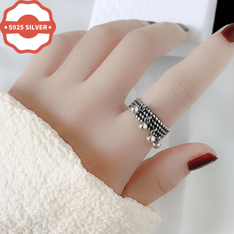 Women's 925 Hypoallergenic Multi-Layer Braided Bead Ring