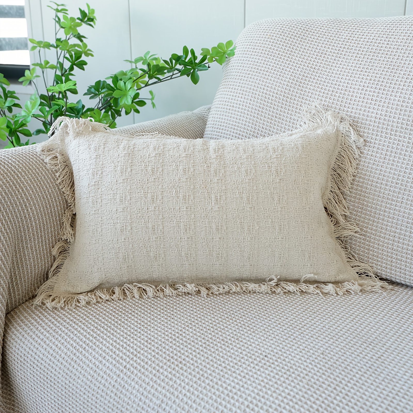 E-shop A-Textur Quasten-Kissenbezug, einfarbiger Sofa-Zierkissenbezug im Ins-Stil, Kissen für Sofa-Kopfteil, Akzentkissen im Zan'ess-Stil