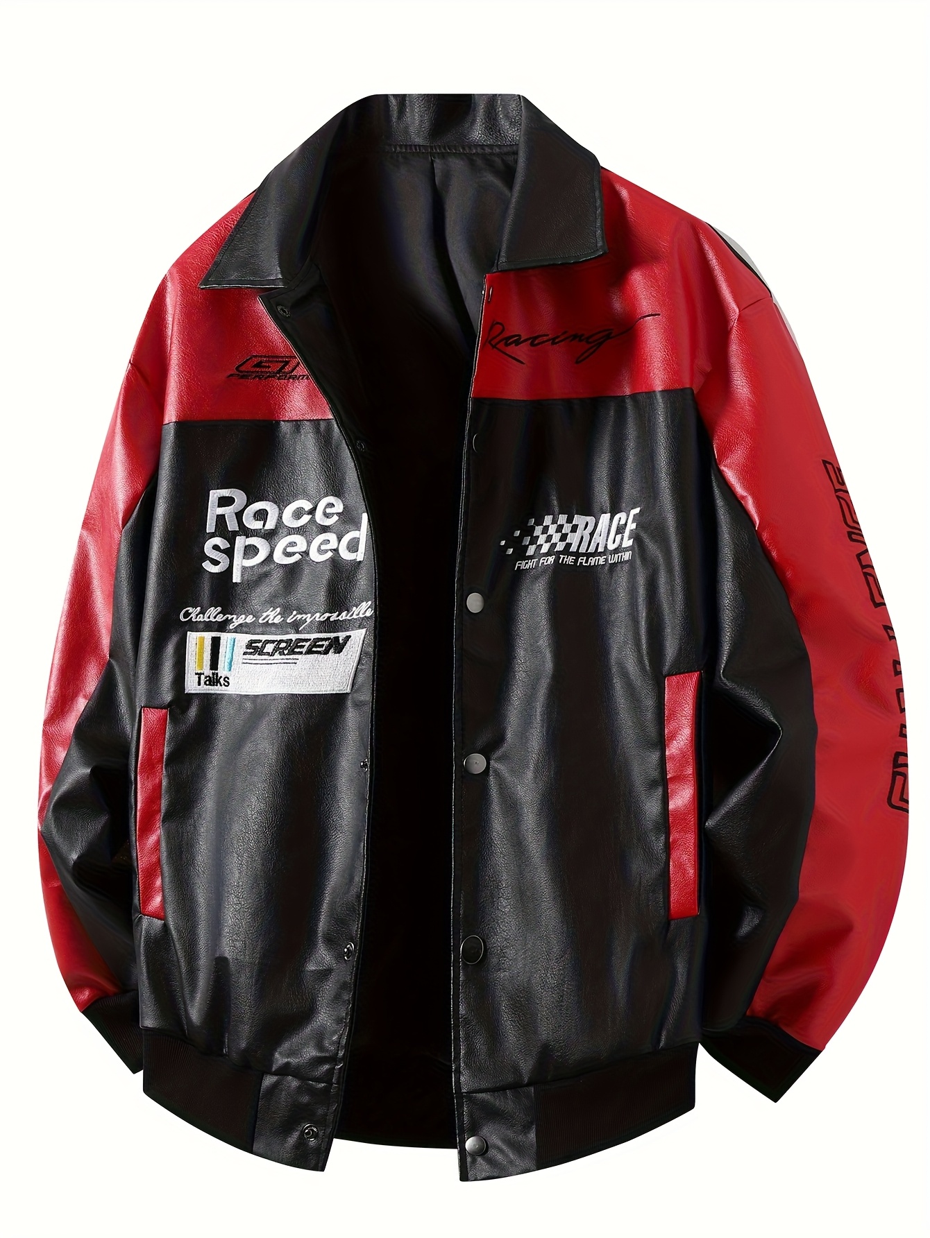 Y2K Japanese Barcode Cup Champion Racing Leather Jacket Size 2XL