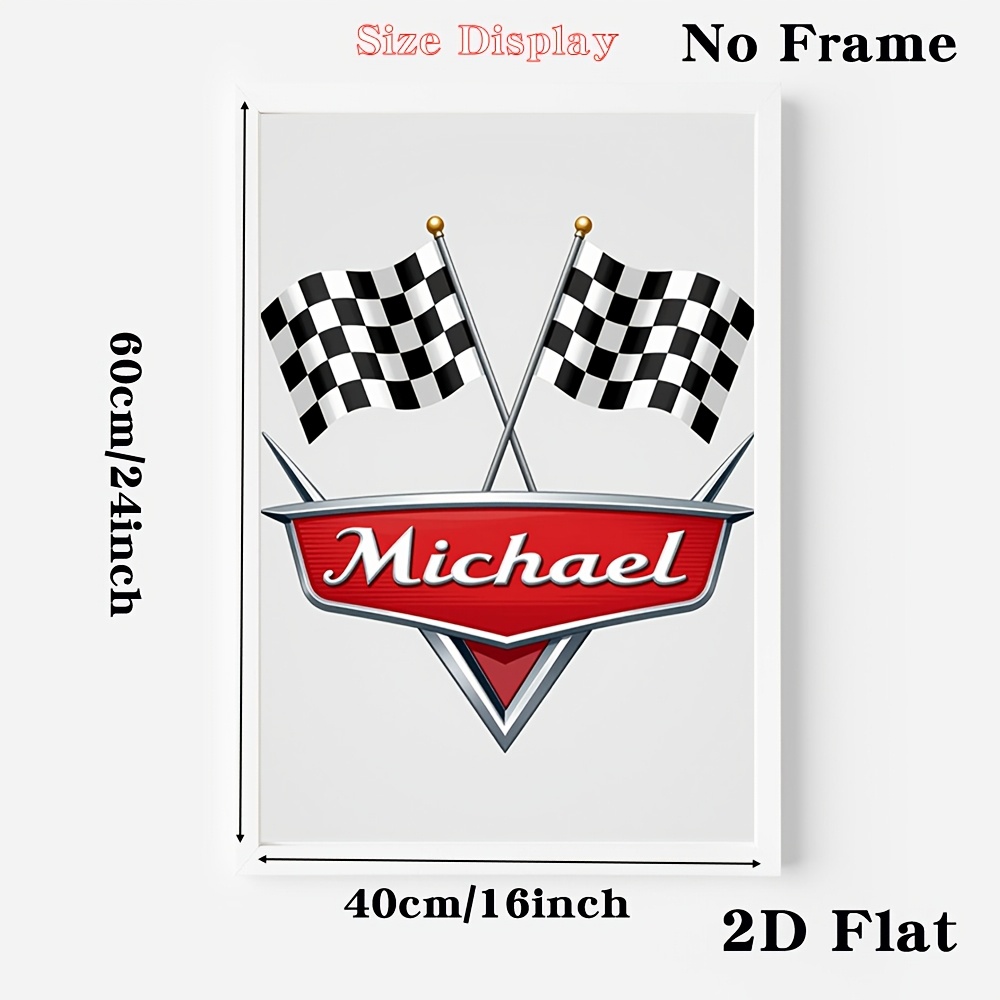TEMU Art mural personnalisé plat 2D, cadre, avec un design de drapeau de course personnalisé, idéal pour décorer les salons, les cuisines, les