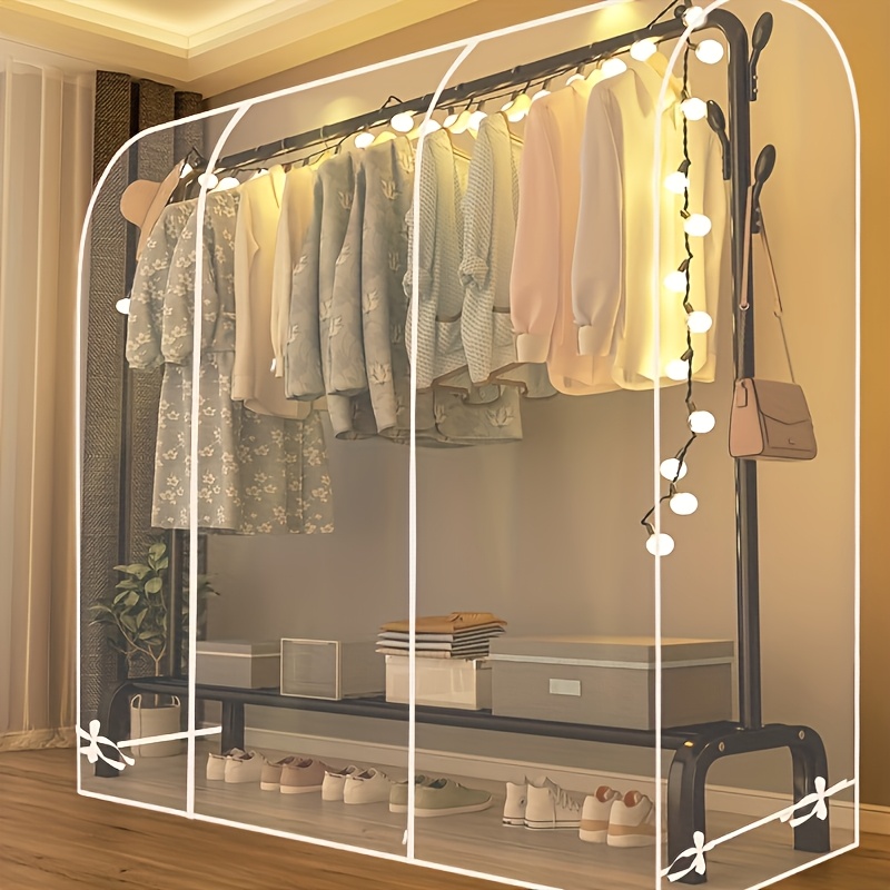   clear zipper garment cover dustproof clothes protector easy clean plastic material   for wardrobe organization fits hangers with clothes hand wash or   only clothes organizer storage