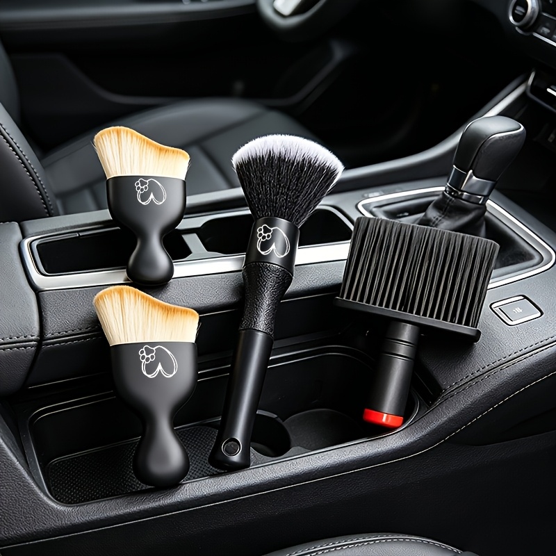 TEMU 4pcs Love Design Car Interior Cleaning Brush Set - Soft Bristles For Detailed Cleaning, A Multi-functional Cleaning Tool Suitable For Dashboard,