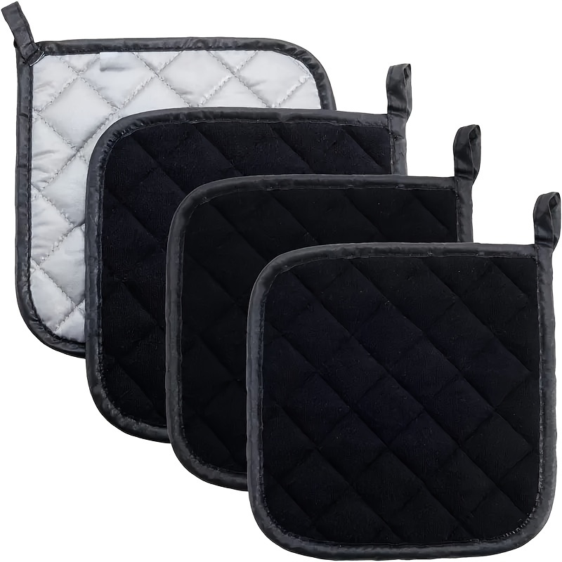 

4-pack Quilted Pot Holders Set - 100% Polyester Heat Resistant Trivet Mats For Cooking And Baking, Washable, Kitchen Hot Pads, Thanksgiving, 7x7 Inches - Black