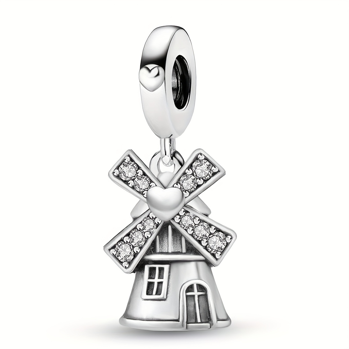 Image of 1pc Windmill Pendant Pendant, 925 Silver Plated Pendant Fit Bracelet Bangle Necklace, Jewelry Making Additions Valentine's Day Mother's Day Gift For Women