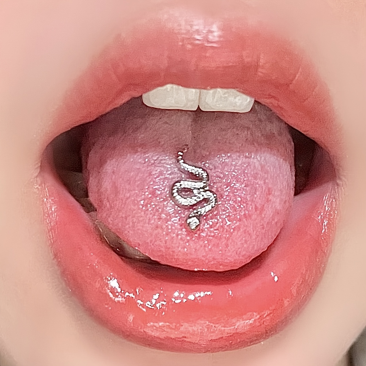 Image of 1pc Snake-shaped Personality Piercing Stud Stainless Steel Body Piercing Tongue Ring