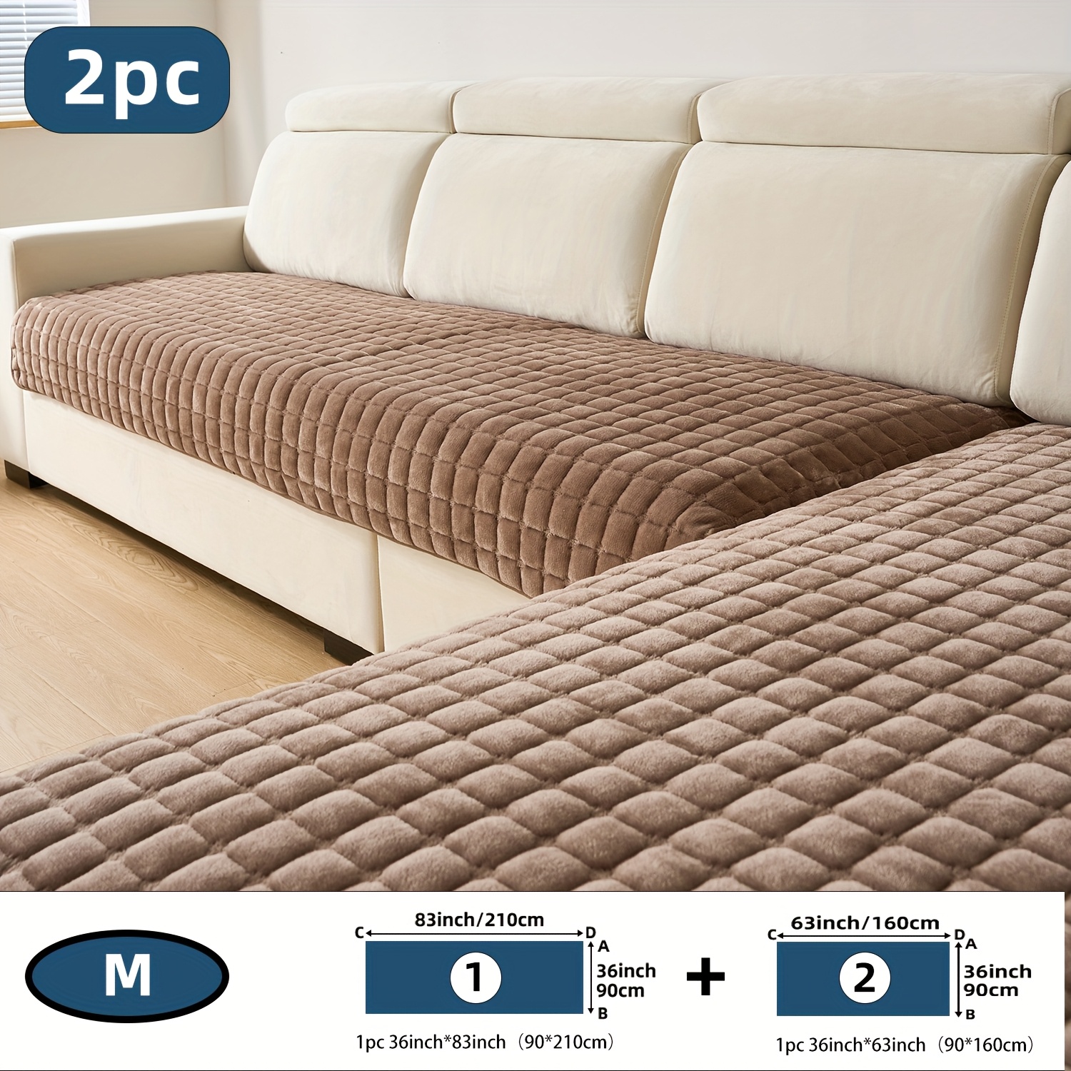 2pcs Plush Checkered Sofa Cushion Set, Multiple Sizes , Non-slip Back With Grip Dots, Ideal For Bedroom, Office, Living Room Home Decor And Sofa Protection