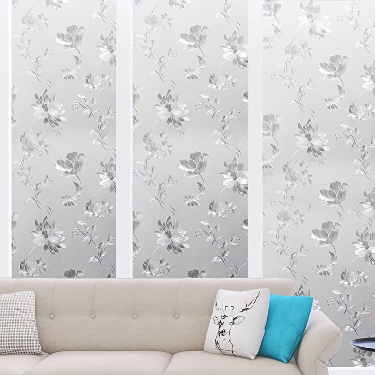 Image of 1 Roll Of Hibiscus Flower Window Privacy Protection Film, Removable Window Stickers For Covering, Decorative Glass Window Decals, Static Cling Door And Window Decorative Stickers