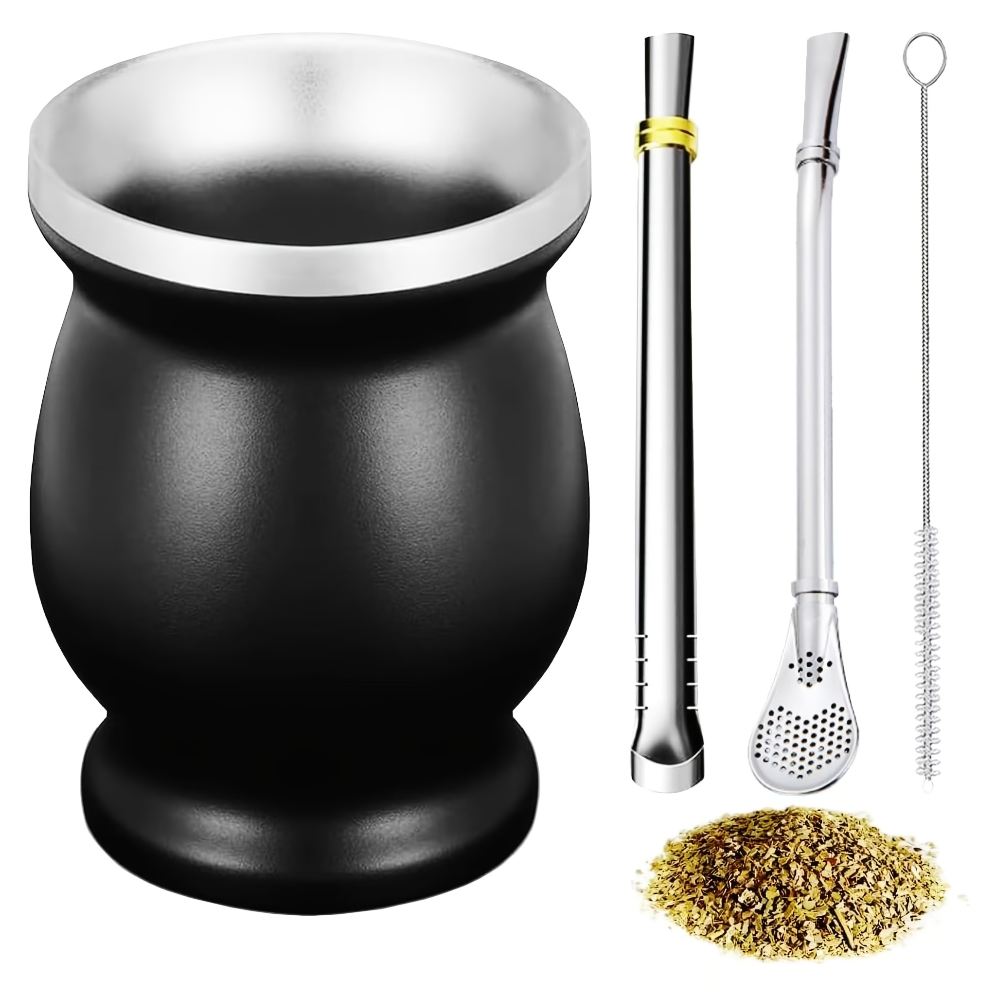 Image of Beruth Bombilla Yerba Mate Gourd, Stainless Steel Tea Cup Set With A Multifunctional Lid, 2 Straws And Cleaning Brushes, Double Walled Coffee Mug Heat Insulation Anti Scalding