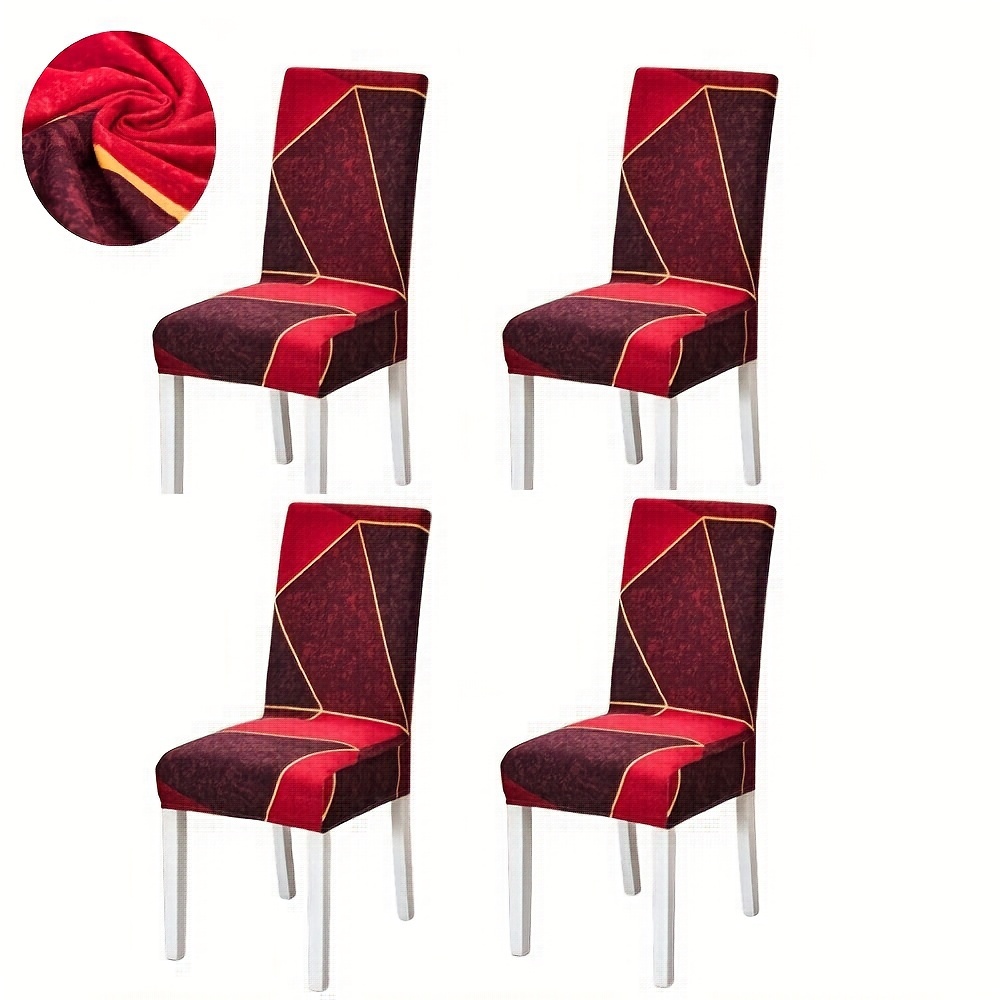 4/6pcs Elastic Dining Chair Slipcovers And Anti-slip Fashion Dining Chair Cover, Simple Geometric Printing Chair Protective Cover For Home Decor, Hotel, Restaurant And Banquet Living Room Decor