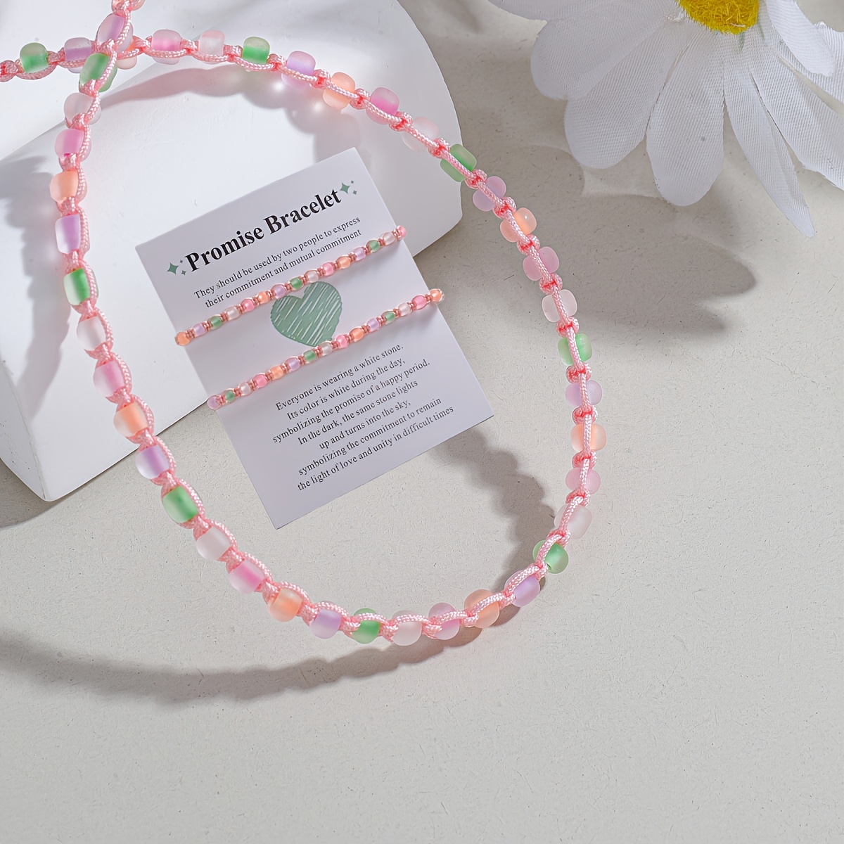 E-shop 2 Armbänder + 1 Halskette Böhmische Rosa Seil Gewebte Bunte Glasperlen Leuchtende Damenarmband Halskette Vielseitiges Schmuckset Geeignet für