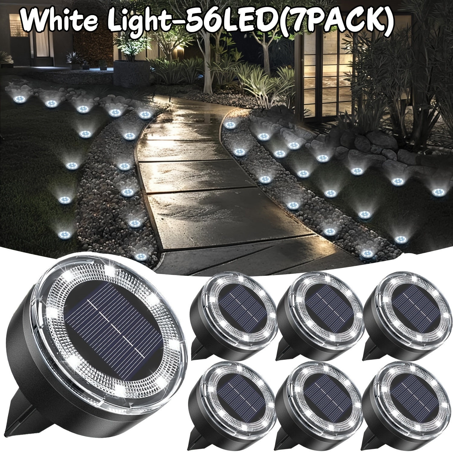 TEMU 56led 40led Solar Grounded Light 7pack 5pack, Ip44 Solar Grounded Light Fixture, Upgraded Led Flat Landscape Lighting, Suitable For Outdoor , ,