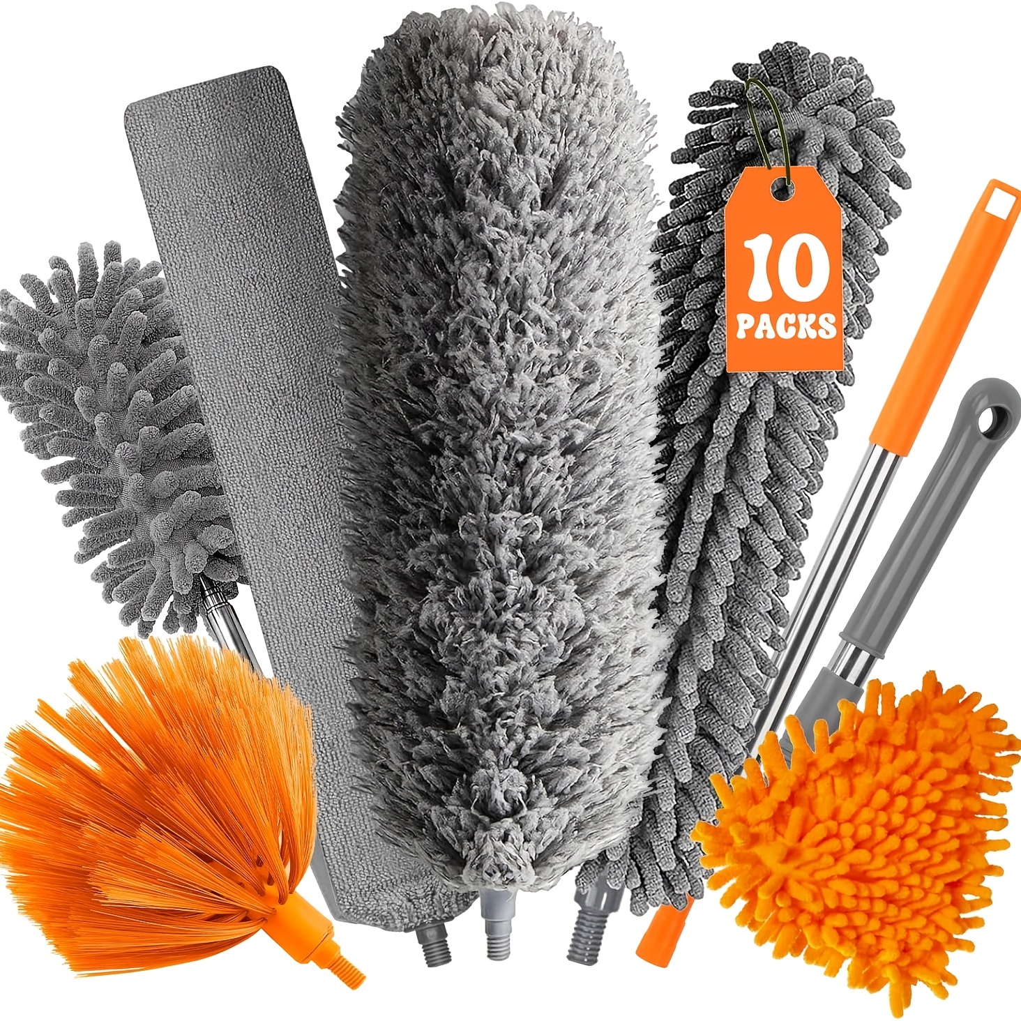 10pcs Telescopic Duster Washable Duster, Extends Up To 255cm, Web Duster With Telescopic Handle And Hook, Microfiber Duster For Crevices Ceilings