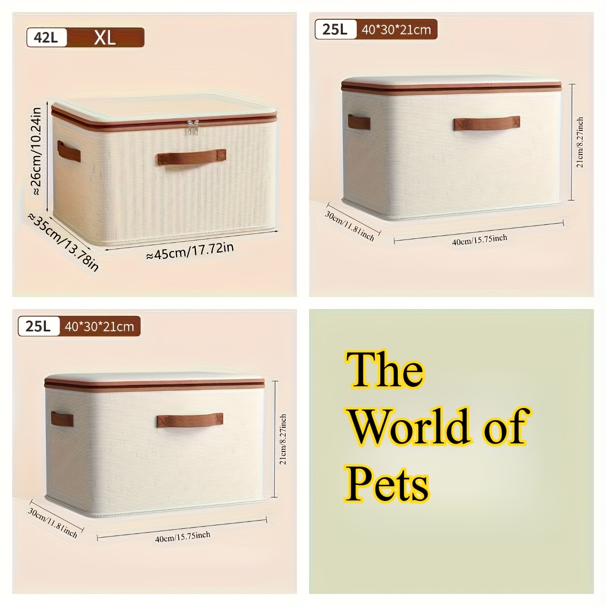 TEMU 3pcs Minimalist Beige Zippered Storage Box Set With Lids - Foldable, Hand Washable, Under-bed Clothes Organizer, Suitable For Bedroom, Clothing