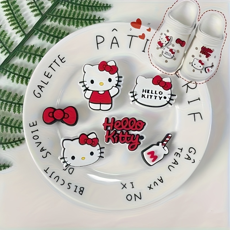 6pcs 6 Hello Kitty Cute Cartoon Shoe Buckles - Thick Pvc Material Bow Decoration, Suitable For Shoe Decoration, Detachable, Without Battery