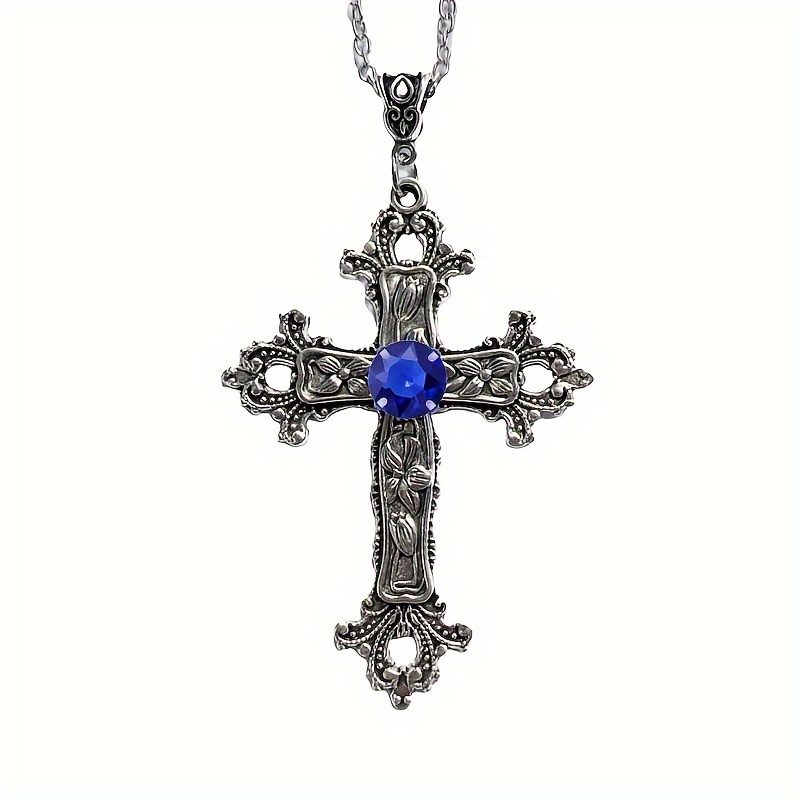 Creative Flower Pattern Cross Inlaid Gemstone Necklace