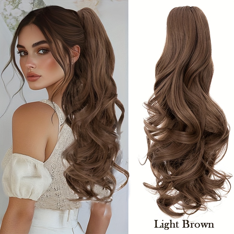 18 Inch Claw Clip Ponytail Extensions - Long, Curly And Wavy Hairpieces For Women With Blonde Balayage Highlights