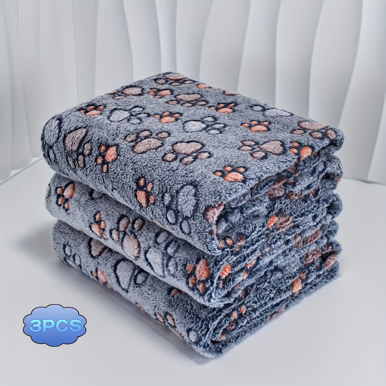 3pcs Paw Print Plush Pet Blanket Set - Double-sided Thickened Warm And Fluffy, Suitable For Small/medium/large Dogs, Machine Washable Car Sofa Cushion Protector, Durable Soft Animal Print Pet Mat