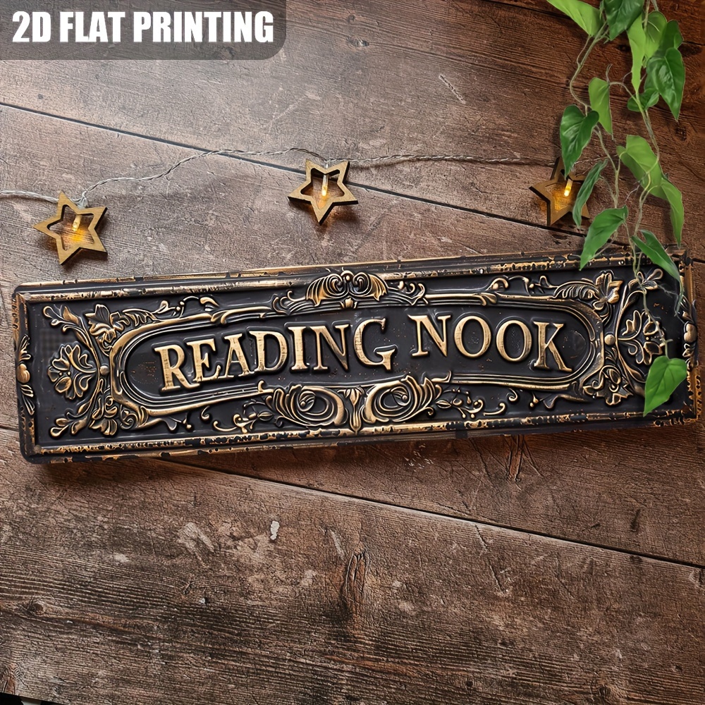 

Vintage Reading Nook Aluminum Sign - 15.7"x3.9" | Funny Wall Decor For Home, Farmhouse, Porch & Bedroom | Gift