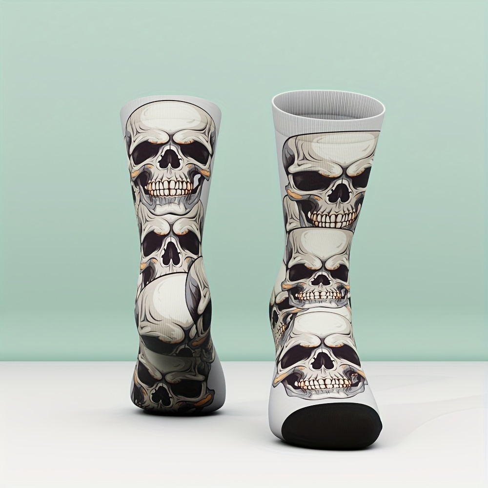 

Skull Pattern 1 Pair Men's Mid-calf Crew Socks, Comfy Casual Sports Socks For Basketball Running