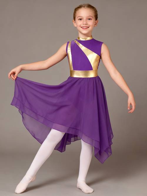 girls liturgical praise dance tunic tank pullover metallic sleeveless asymmetrical hem dance