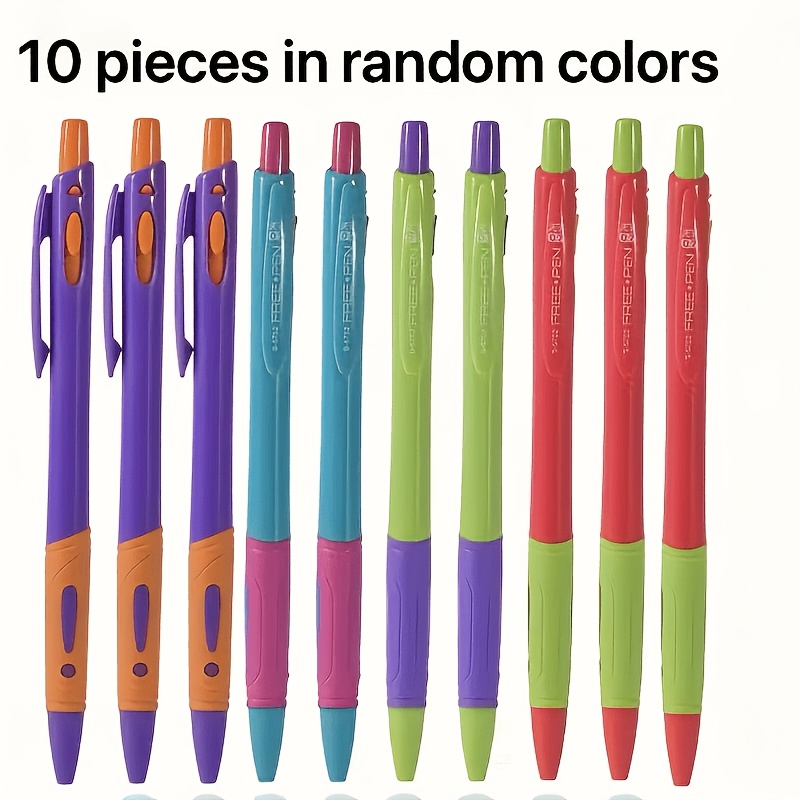 10pcs Retractable Ballpoint Pens, Random Colors, Blue Ink, 0.5mm, Large Capacity, - Ideal For Students And Office Use