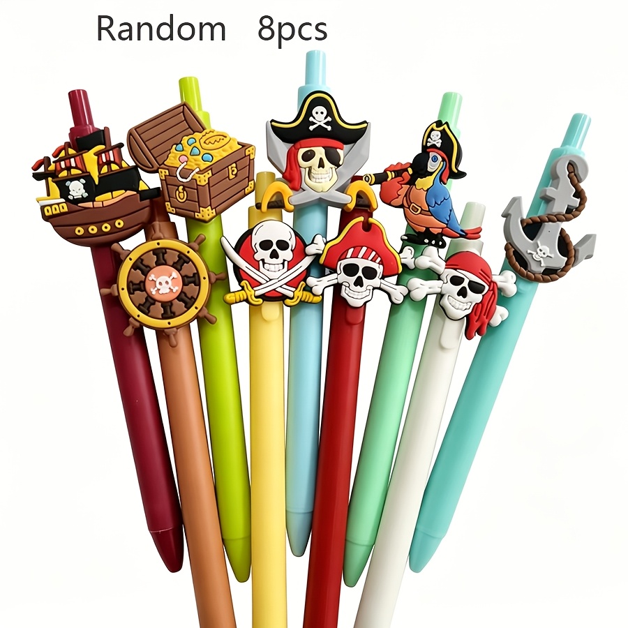 Image of Random 8pcs Pirate-themed Retractable Ballpoint Pens Suitable For Christmas, Halloween, Back-to-, Holiday Party Small Gifts