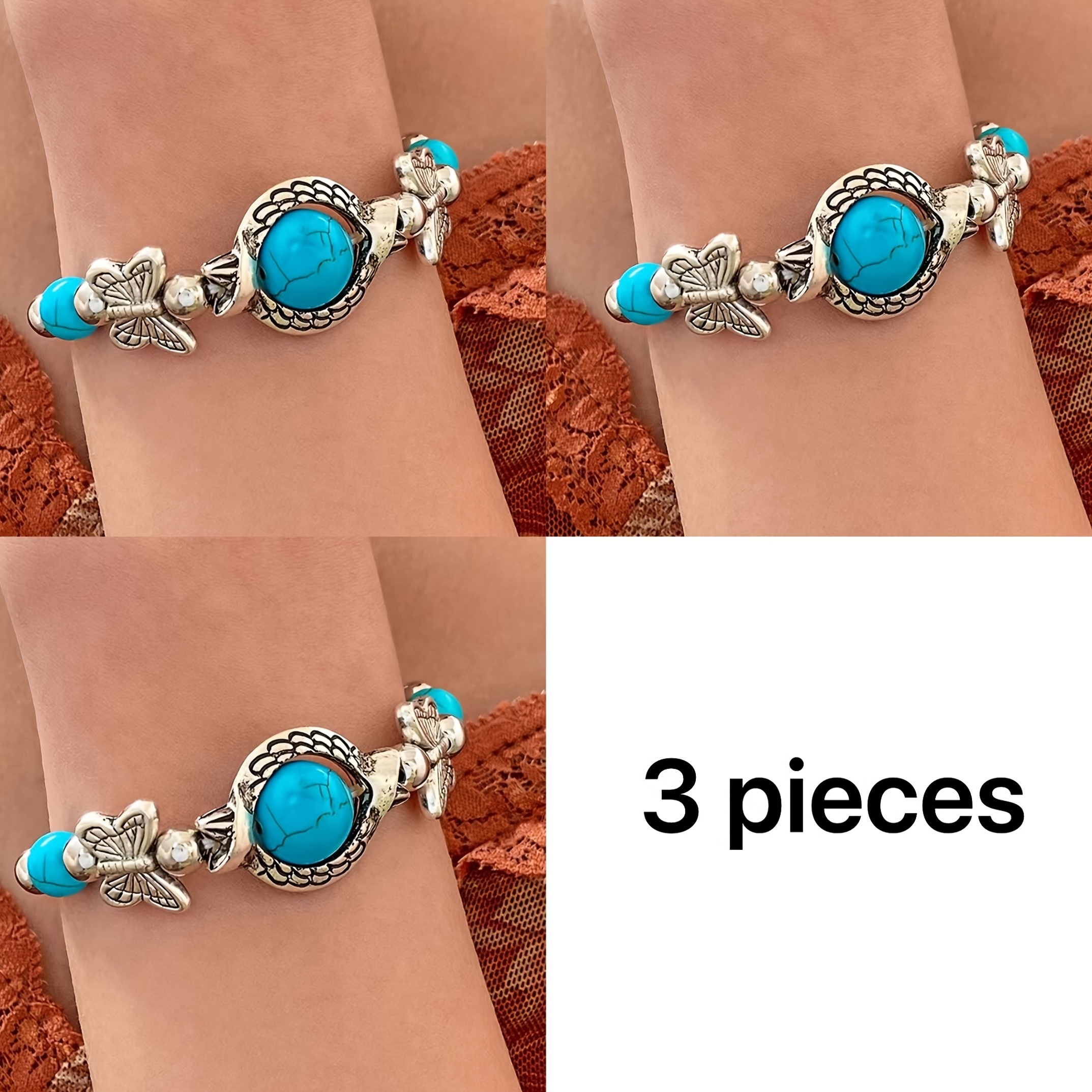 

-chic 3pcs Turquoise Bracelet Set - 's Gift For Christmas, Valentine's Day & Lunar New Year