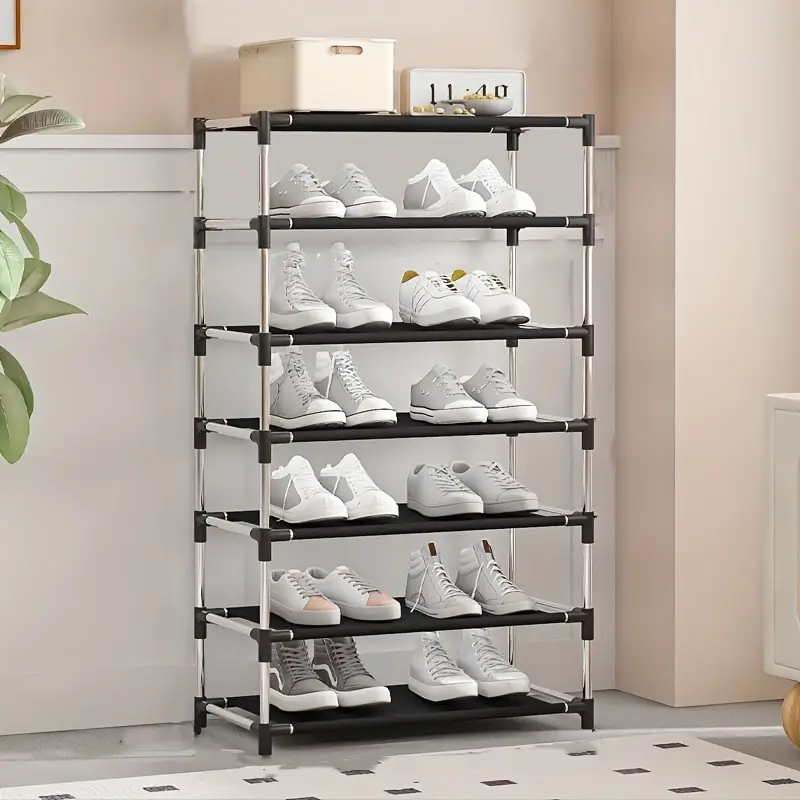 многоуровневая обувная полка, которая может вмещать 18-21 пар обуви, черная обувная полка для хранения и организации, многофункциональная полка для хранения, экономящая место, обувная полка, подходящая для двери, спальни, простая сборка, детали 2
