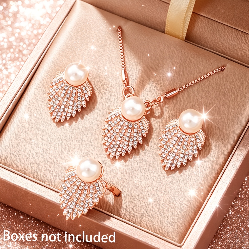 TEMU 4pcs Women's Set, 1pc Pendant Necklace And 1pc Ring And 2pcs Earrings Birthday Valentine's Day Christmas Exquisite Gifts