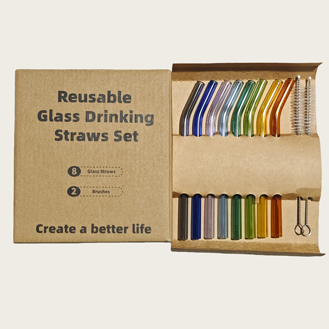 TEMU 8-pack Reusable Short Glass Straws, 6