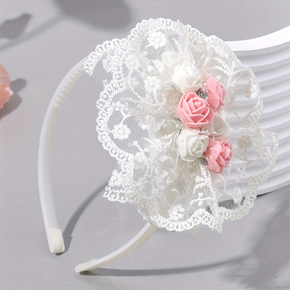 1pc Adorable White Polyester Lace Headband For Girls With Artificial Foam Flower Decoration - Accessories For Daily Wear, Photo Shoots, Parties & Weddings, Elegant Hairpiece, Girls Hair Accessories