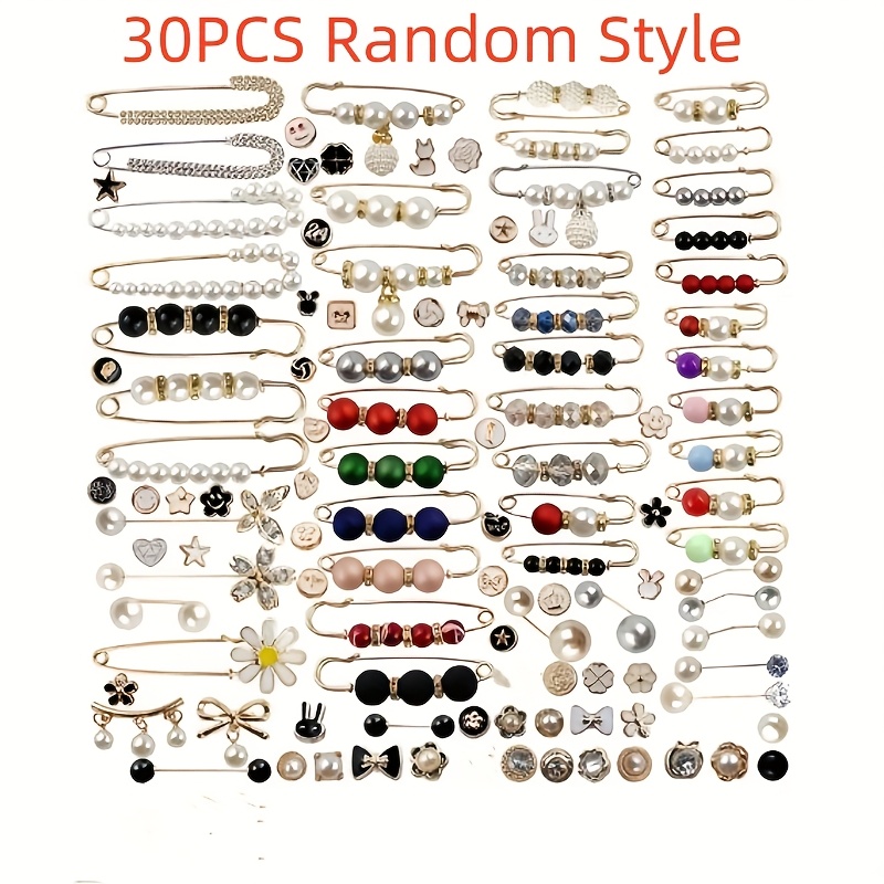 30/50 piezas (estilo aleatorio) juego de hebillas fijas de perlas artificiales multifuncionales de varios tamaños, no requiere costura,   de seguridad adecuados para   ropa, afinar la cintura, reducir el   de la cintura, prevenir la exposición y hebillas para bufandas