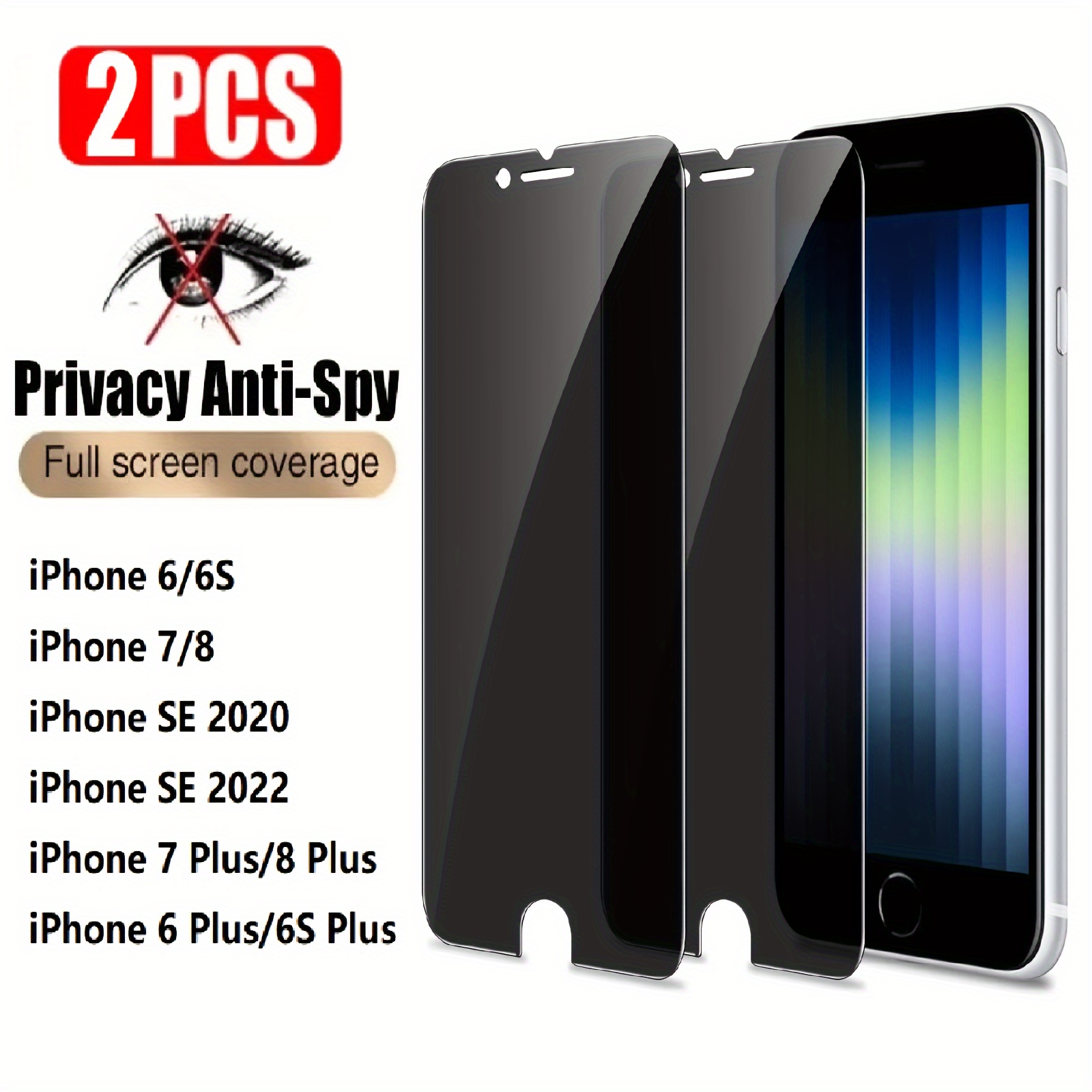 E-shop 2 Stück Sichtschutzglas für iPhone 6 6S 7 8 Plus Anti-Spionage Displayschutzfolie für iPhone SE 2020 2022 Glas, nicht vollständige Abdeckung