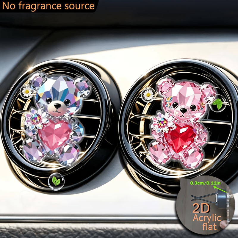 TEMU 2d Flat, 2d Flat 2pcs Shiny Diamond-style Hugging Bear With Heart Pattern 2d Acrylic Car Air Freshener Diffuser - Car Interior Accessory -