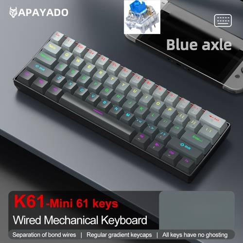 صورة العنصر لوحة مفاتيح ميكانيكية سلكية k61 كاملة بدون ثقب / تصميم مدمج 60% / إضاءة خلفية rgb مريحة / مناسبة للاعبين والمسافرين والعمل / مزودة بكابل type-c