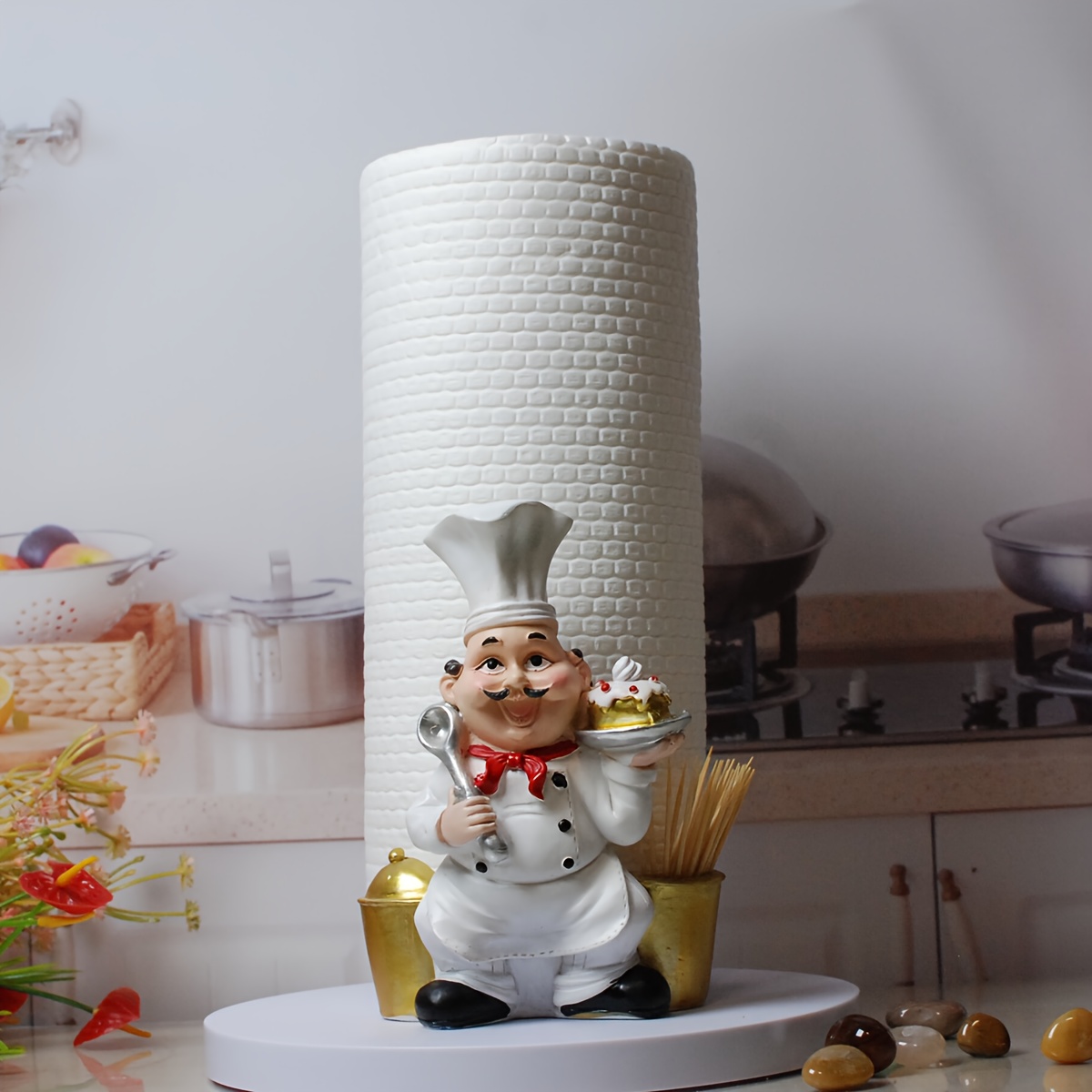 

1pc Chef Figurine Paper Towel Holder & Toothpick Dispenser - Party-ready Resin Chef Statue For Home Kitchen, Ideal Gift For Culinary Enthusiasts, Suitable For Ages 14+ - No Electricity Required