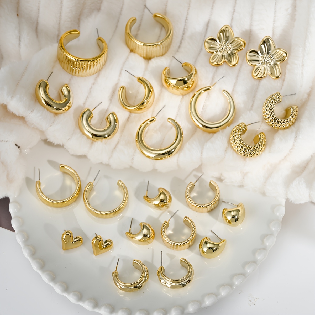 12 Pairs Bohemian Style Multi-Element Earring Set for Women
