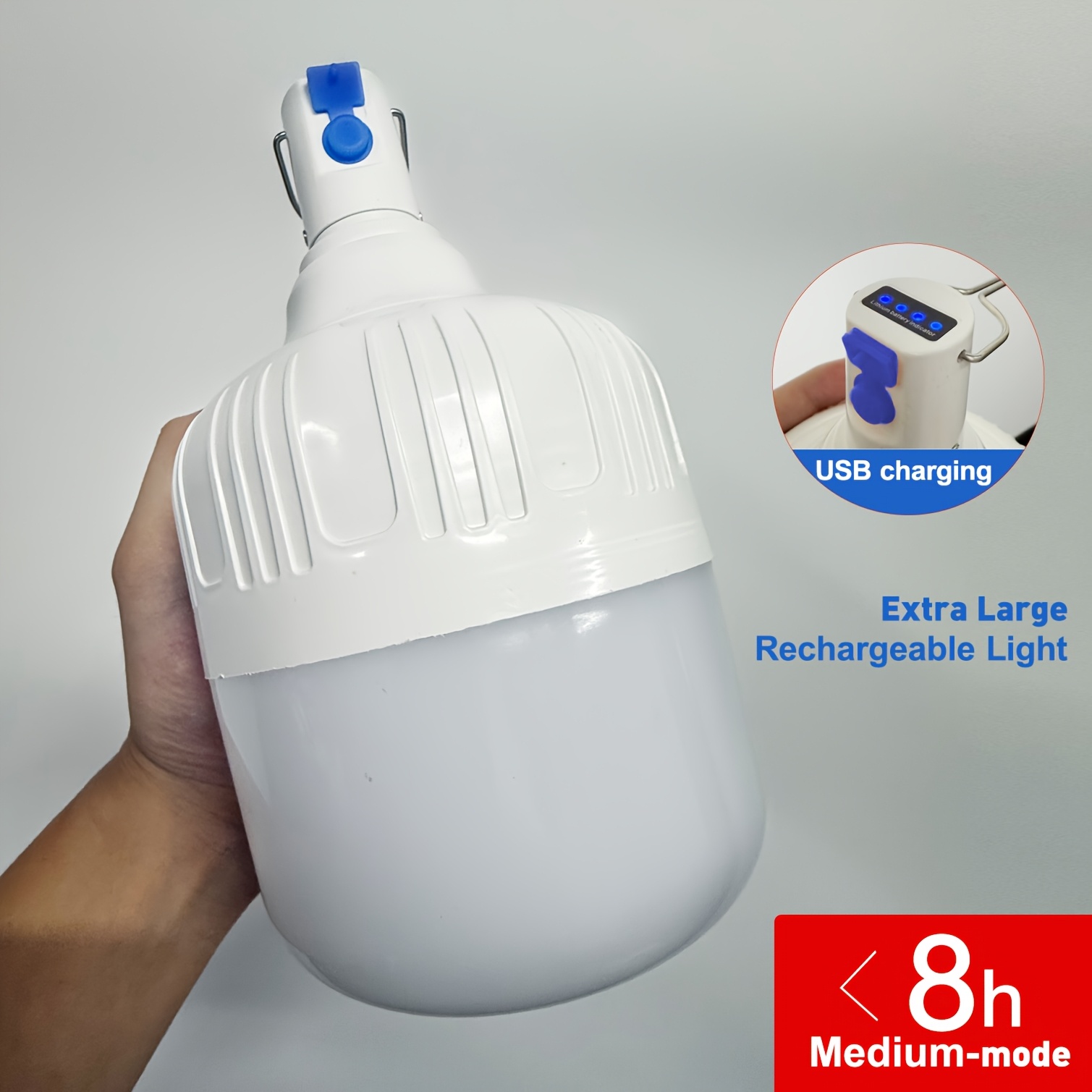 TEMU 20cm Usb Rechargeable Led Camping Lantern, Extra Large Size, Rechargeable Long , With Hook, Suitable For Camping, Hiking, Fishing, Home, Party,