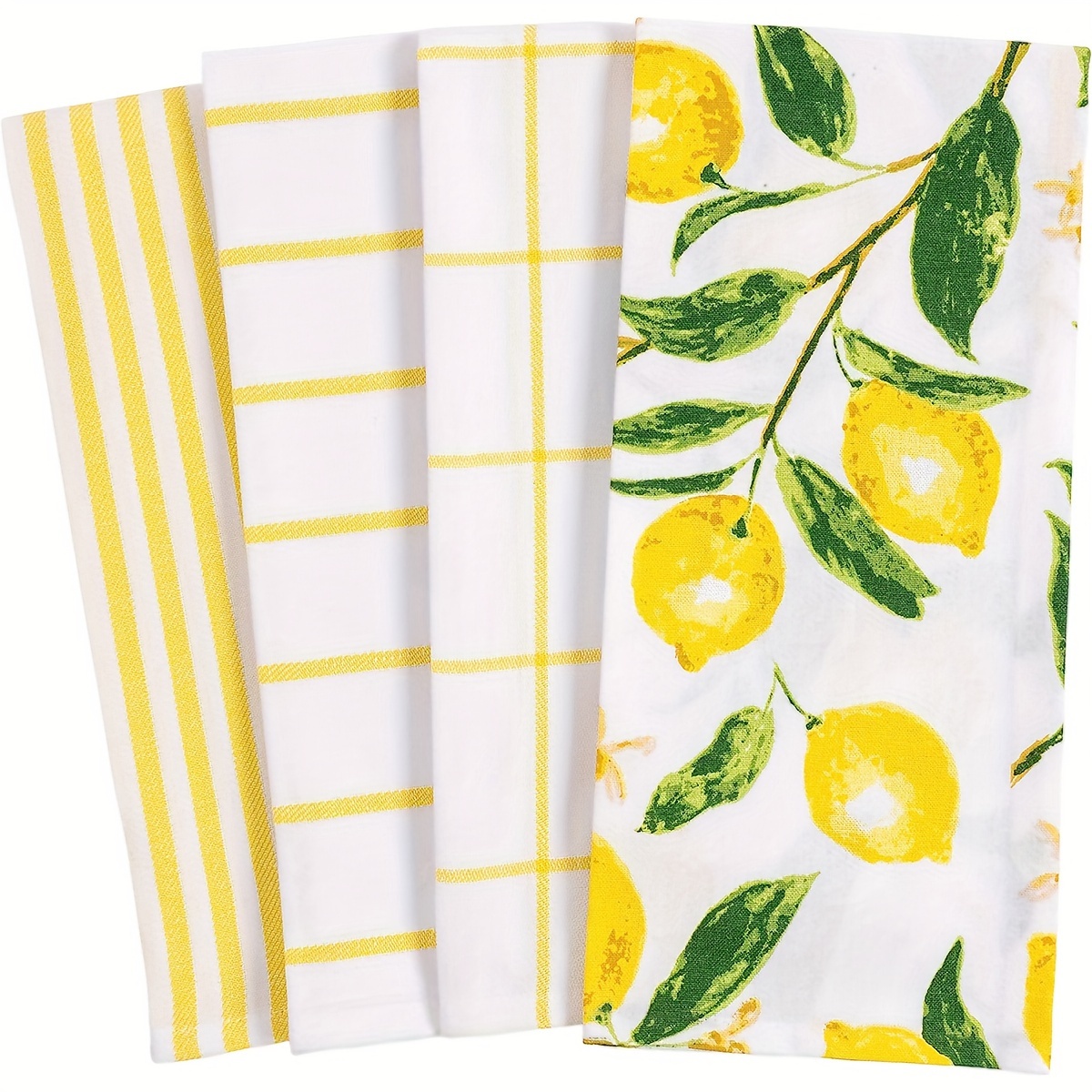 

Modern Lemon Print Microfiber Dish Cloths & Towels Set - 4 Pack - Super Absorbent, Machine Washable, Knit Fabric, Space-themed Kitchen Towels With Polyester & Polyamide Blend