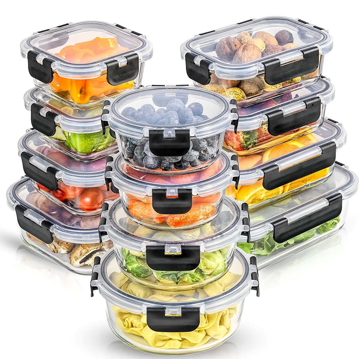 24pcs 12 sealed   food storage boxes and 12 lids kitchen organizer lunch glass lunch box airtight leak proof glass storage box with lid kitchen storage utensils holiday gifts Product details 0
