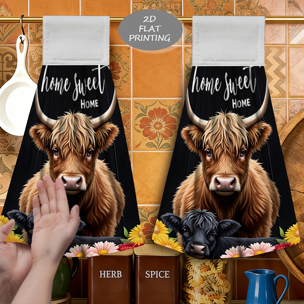 TEMU 2pcs With Floral Pattern Print Hanging Hand Towel Cleaning Towel, Soft Microfiber, Exquisite , Soft And Skin-friendly, Strong Water Absorption