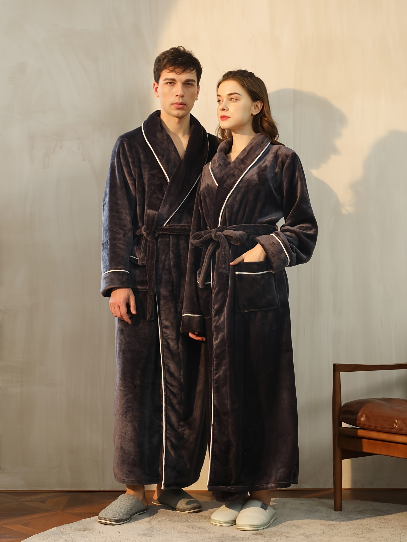 Autumn Winter Warm Long Thick Robe Men's Simple Shawl - Temu