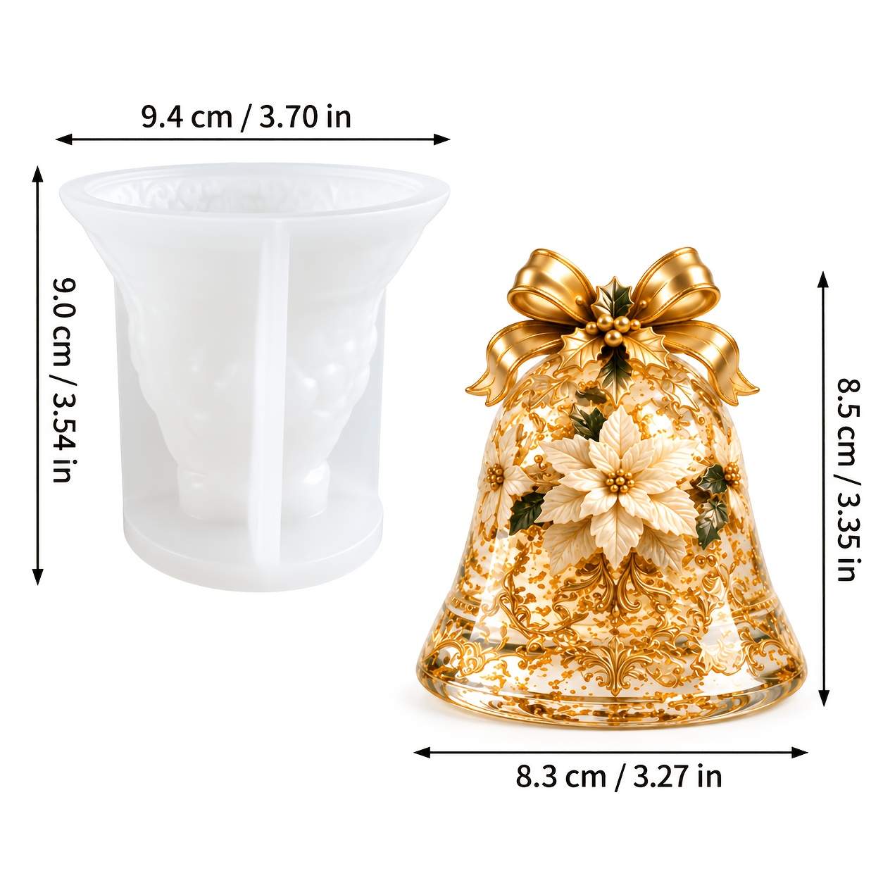 TEMU Stampo in silicone riutilizzabile CIBATU compatibile con resina epossidica e produzione di - Campana natalizia con adatta per candele, , lavori