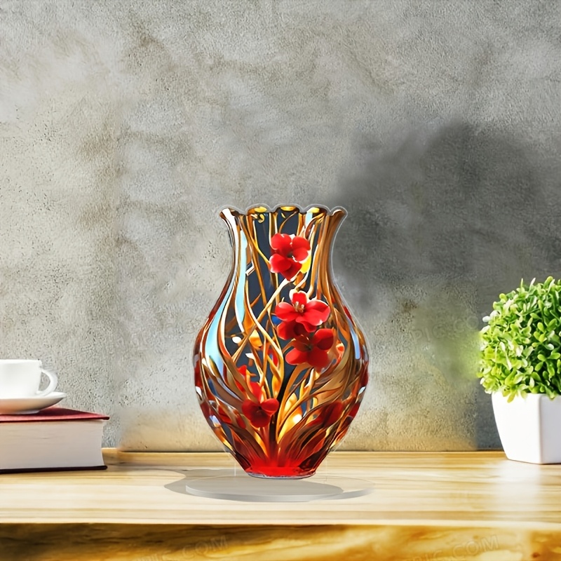 

Style Acrylic Vase, 2d High- Printed Tabletop Decor, Multipurpose Home Decoration For Valentine's Day, Halloween, Christmas, Parties, Birthdays, Housewarming Gifts, Bohemia Style