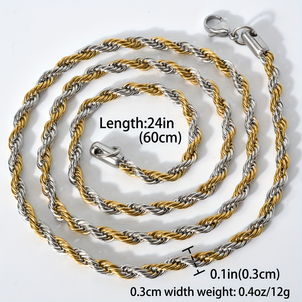 1pc Fashion Hip Hop Chain 60cm*5mm/60cm*3mm Men's And Women's Twist Chain Golden And Stainless Stainless Steel Geometric Long Necklace Layered Sweater Chain Jewelry Gift - Lasting Shine, Fashion