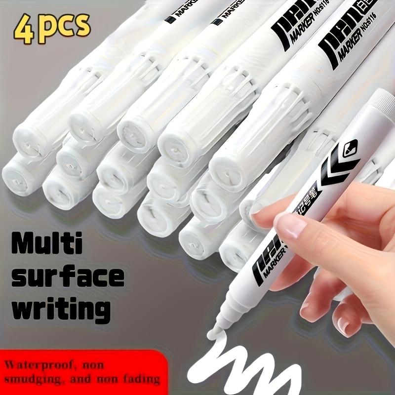 white marker with non bleeding oil based ink medium tip suitable for plastic glass metal non toxic markers for calligraphy labeling   projects durable markers with design white marking tip