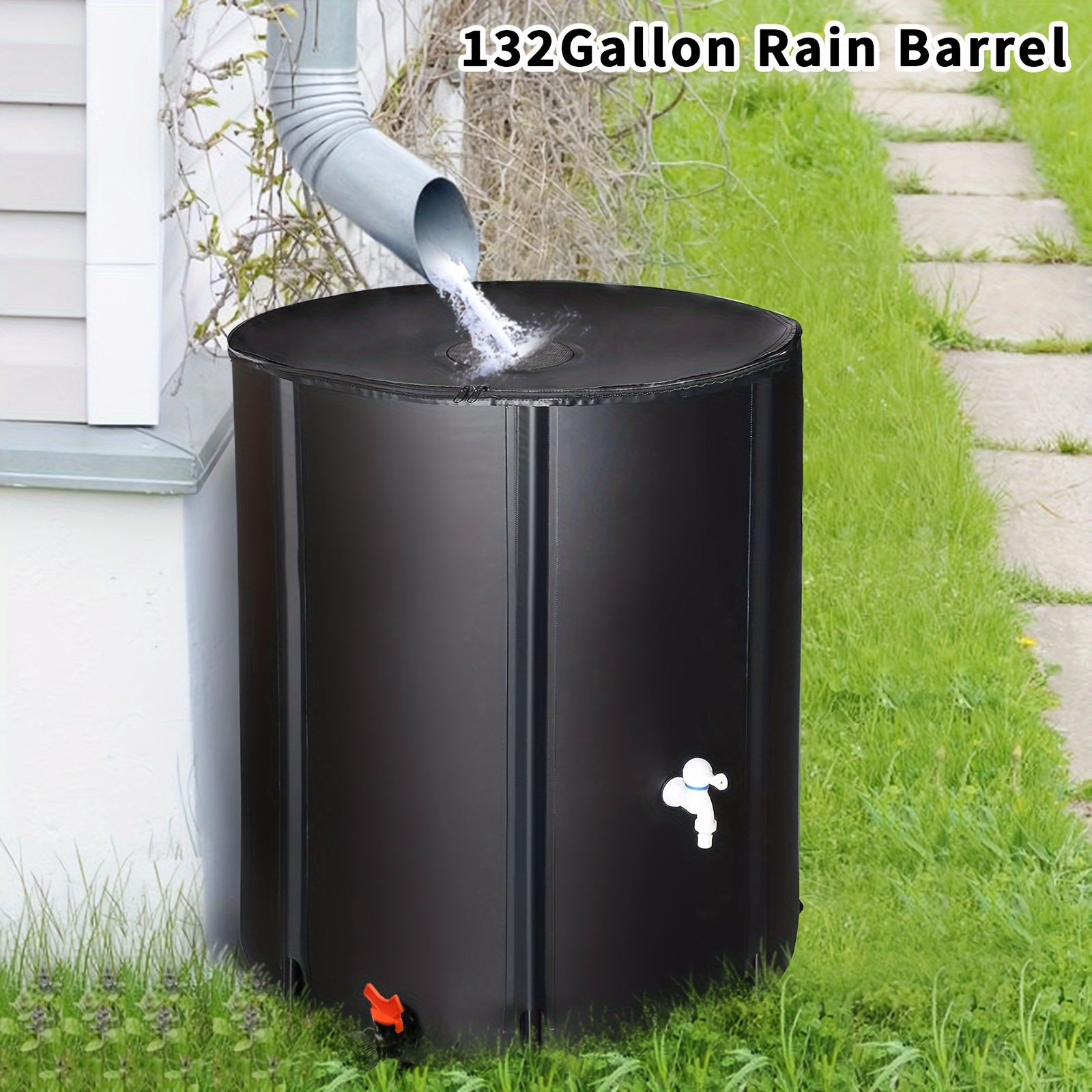 

1pc 132 Gallon Folding Rain Barrel, Water Collector, Black, Garden Supplies