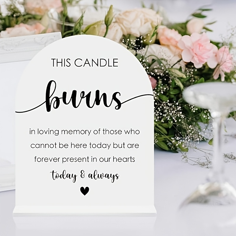 TEMU ["2D Plat] Panneau Commémoratif "Cette Bougie Brûle" - Décoration de Table Acrylique Émouvante pour Mariage & Anniversaire, Cadeau Commémoratif