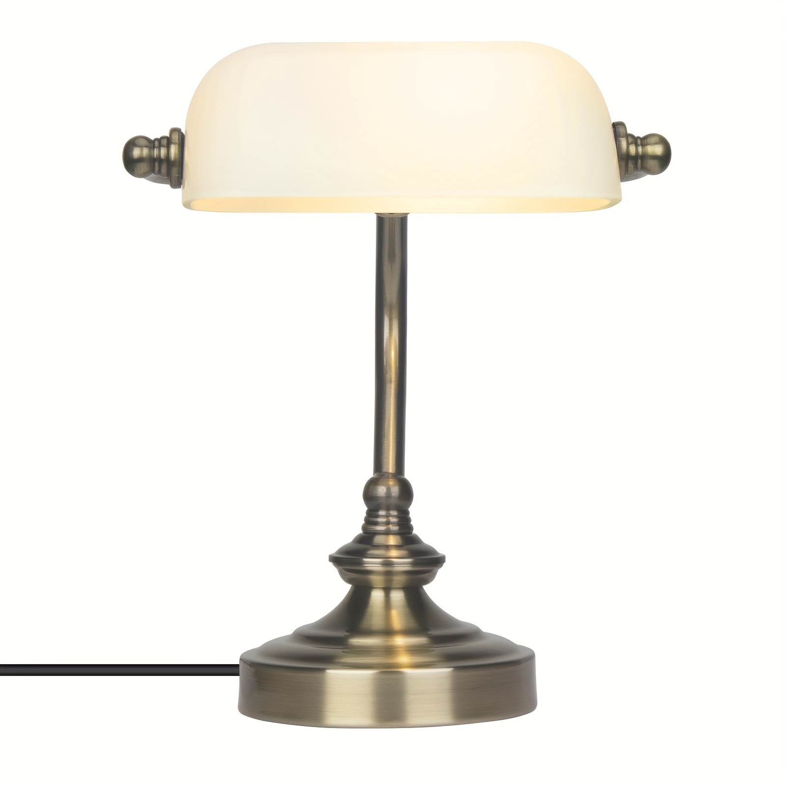 Glass Bankers Lamp Desk Lamp Classic Retro Bronze Finish G9 Base Plug In Vintage Table Lamp Reading Modern For Home Office Nightstand Bedside Study Desk Library (mini White)(without Bulb)