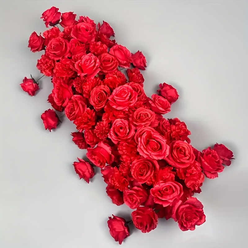 Image of Artificial Flower Panel Arrangement Wall Runner White Rose Hanging Flower Decorative Rose Rattan For Wedding Arch Ceremony Reception Party Garden Outdoor Ceremony Photo Booth Background Decor